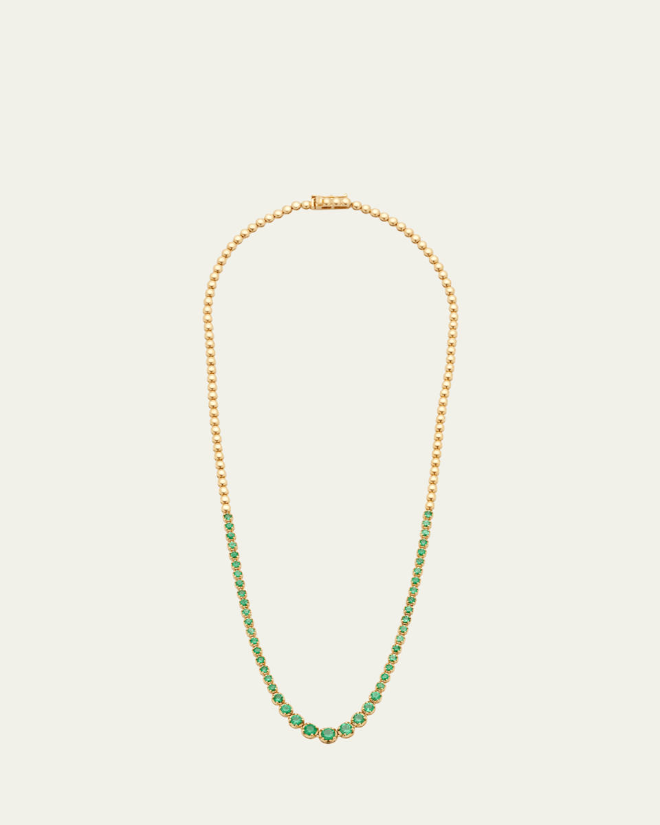 Yellow Gold Graduated Emerald Tennis Necklace